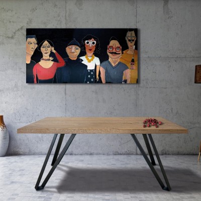 Olso table bois massif artisanal rectangulaire + pieds en métal