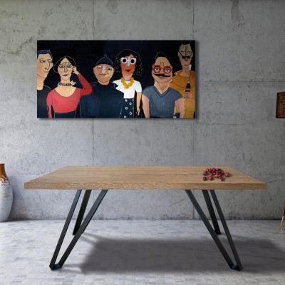 table bois massif artisanal rectangulaire + pieds en métal