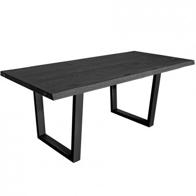 Rechteckiger Tisch Schwarzes Massivholz aus Eiche + Metallbeine