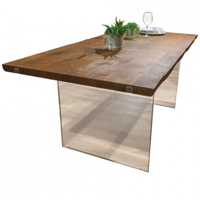 Sky table artisanale bois + pieds en verre