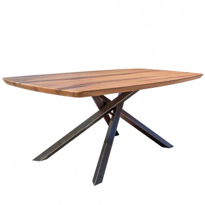 table en bois de tonneau massif avec pieds en métal noir 200 / 180 x 100 cm