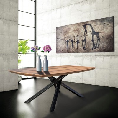 Roma Savona Table in solid barrel wood with black metal legs 200 / 180 x 100 cm