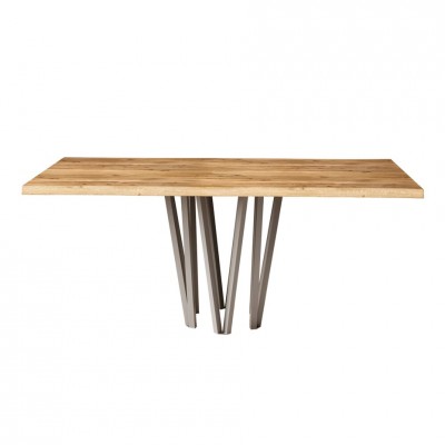 table bois de chêne massif avec base métallique circulaire