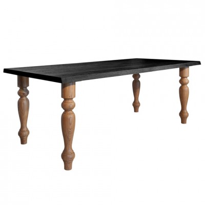 Capri table artisanale en bois massif noir avec pieds tournés en chêne naturel