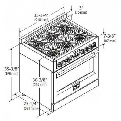 Fulgor fsrc 3606 p mg ed 2f mbk professional gas kitchen sofia 91cm black steel