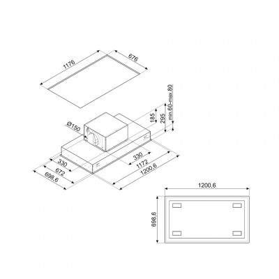 Okap sufitowy Smeg kscb124x 120cm ze stali nierdzewnej