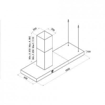 Airforce Vis Boxy Island Abzugshaube Insel 180 cm Anthrazit - Kamin links