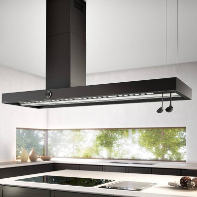 Airforce Vis Boxy Island Hotte îlot 180 cm anthracite - cheminée à gauche