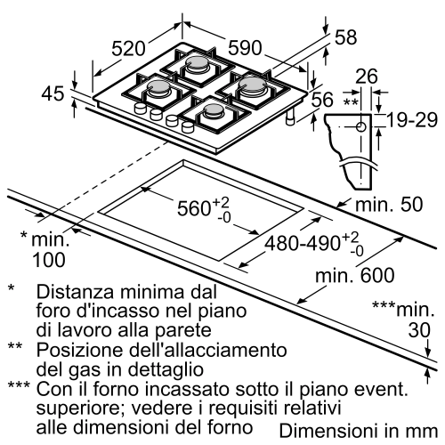 Bosch Piano cottura a gas in vetro temperato PPP6A2B20O Finitura bianco da  60 cm