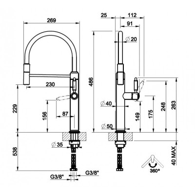 Gessi 60634 708 Venti 20 Copper brushed kitchen tap mixer
