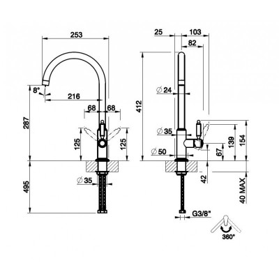 Gessi 60620 716 Venti20 mitigeur robinet de cuisine or or brossé