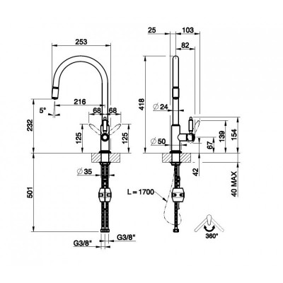 Gessi 60622 707 Kitchen tap mixer + matt black hand shower