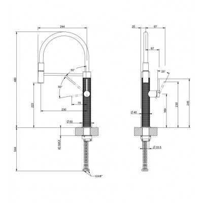 Gessi 60014 727 Cesello 316 bateria mieszaczowa + wyciągana wylewka prysznicowa Mosiądz szczotkowany