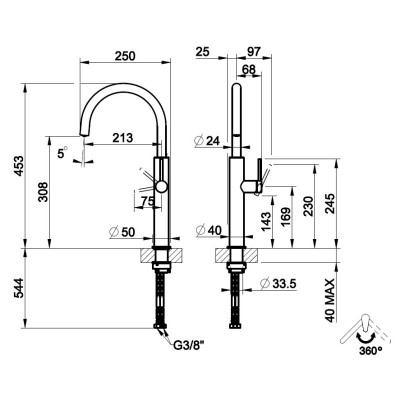 Gessi 60016 299 Kitchen 316 Matowa czarna bateria mieszająca