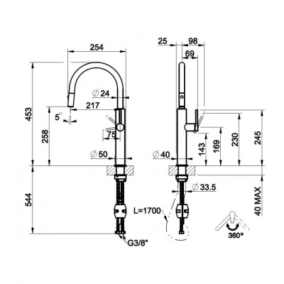 Gessi 60022 708 Bateria kuchenna 316 z wyciąganą wylewką prysznicową, miedź