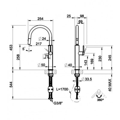 Gessi 60024 707 Meccanica 316 bateria mieszaczowa + czarna słuchawka prysznicowa