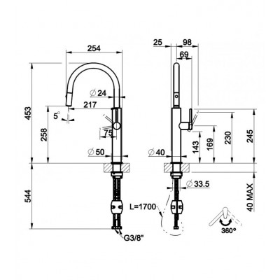 Gessi 60026 707 Cesello 316 Mischbatterie mit schwarzem Duschkopf