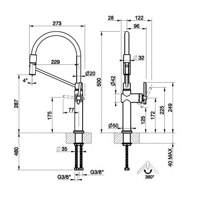 Gessi 60664 299 Bateria mieszaczowa Habito z czarną głowicą prysznicową