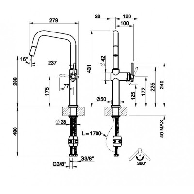 Gessi 60652 513 Habito rubinetto miscelatore + doccetta finox