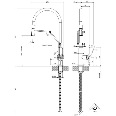 Bateria mieszaczowa Gessi 60205 149 Officine V z głowicą prysznicową Finox