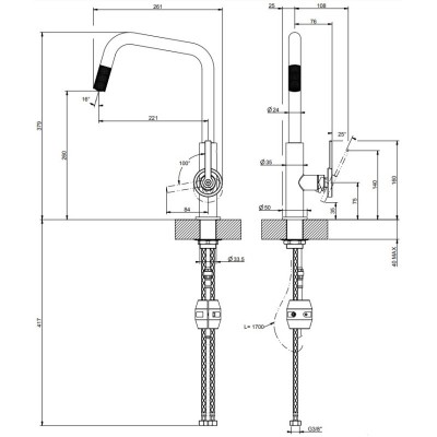 Bateria mieszaczowa Officine V z czarną głowicą prysznicową Gessi 60203 299