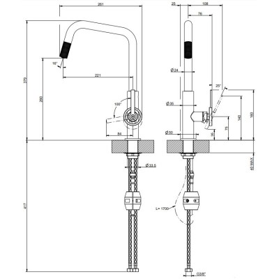 Gessi 60203 299 Officine V rubinetto miscelatore con doccetta nero