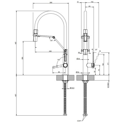 Gessi 60055 599 Bateria mieszaczowa Officine z czarną głowicą prysznicową