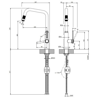 Gessi 60053 726 Bateria mieszaczowa Officine z brązową głowicą prysznicową