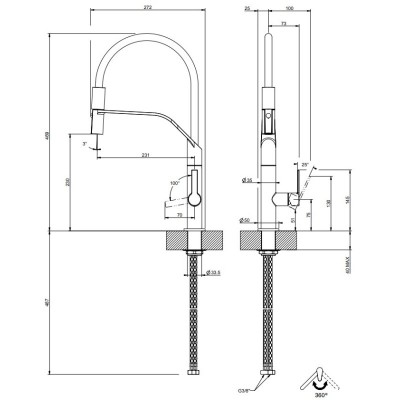 Gessi 60005 599 Bateria mieszaczowa z czarną głowicą prysznicową