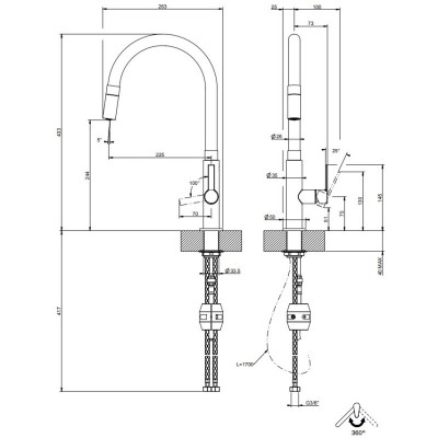 Gessi 60003 599 Bateria mieszaczowa z siateczką i głowicą prysznicową Finox