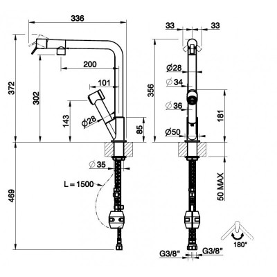 Gessi 60640 299 Fixed mixer tap with black hand shower