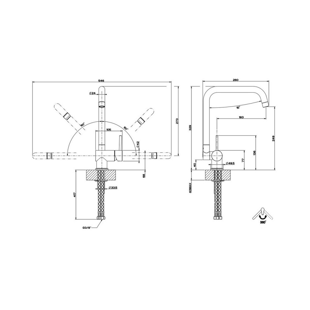 Gessi 50311 299 Su & Giù rubinetto miscelatore abbattibile nero