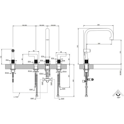 Gessi 58703 707 Robinet gravé avec douchette 4 trous noir mat