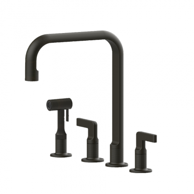 Gessi 58703 187 Gravierter Wasserhahn mit 4-Loch-Duschkopf aus gealterter Bronze