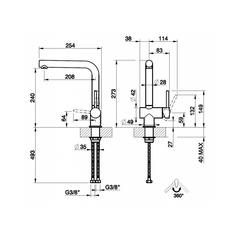 Gessi 60596 239 Acciaio rubinetto miscelatore cucina satinato