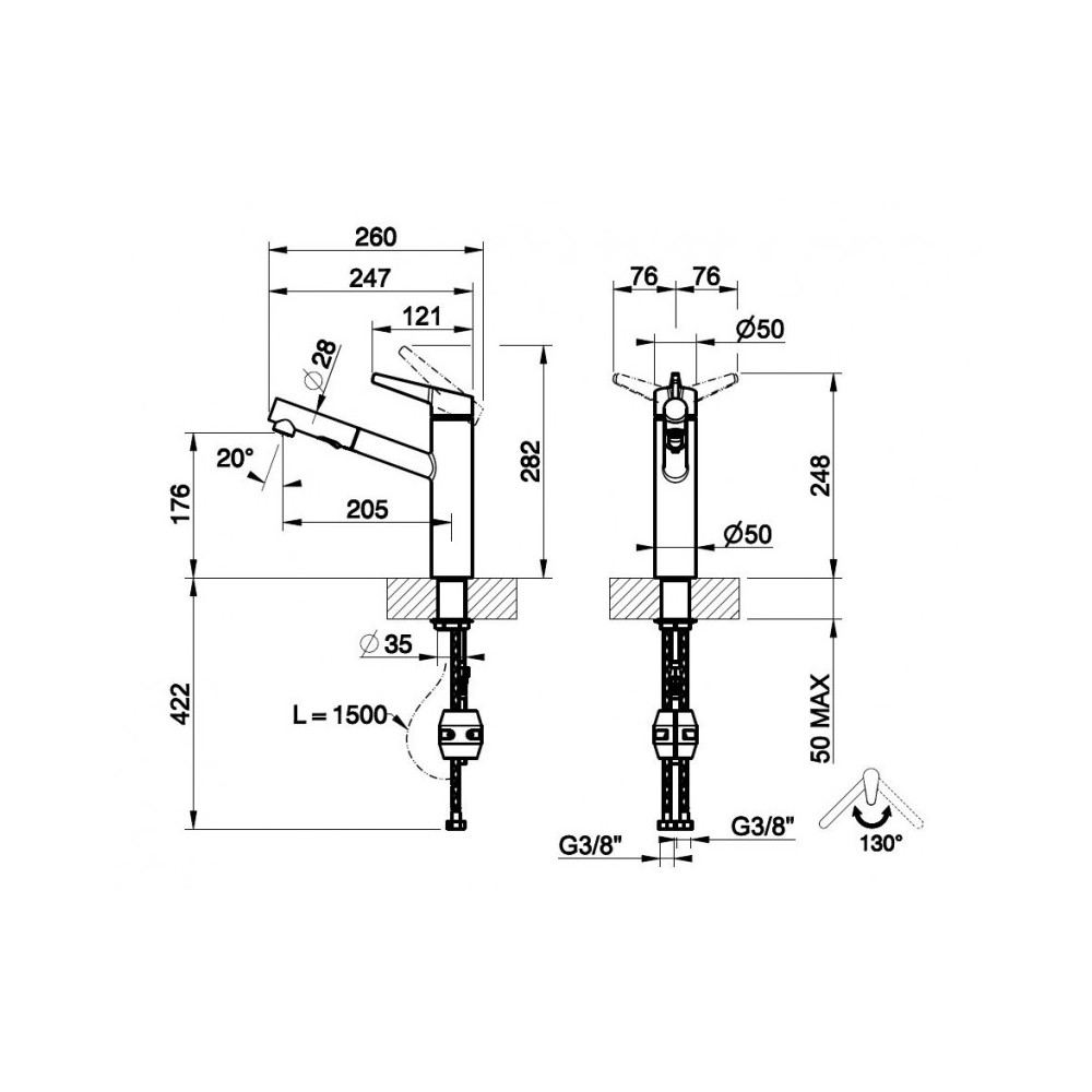 Gessi Miscelatore monocomando con doccetta estraibile Acciaio Collection  60598 239 finitura Steel Brushed