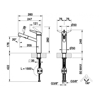 Gessi 60536 299 Bateria mieszaczowa Thalium z czarną głowicą prysznicową