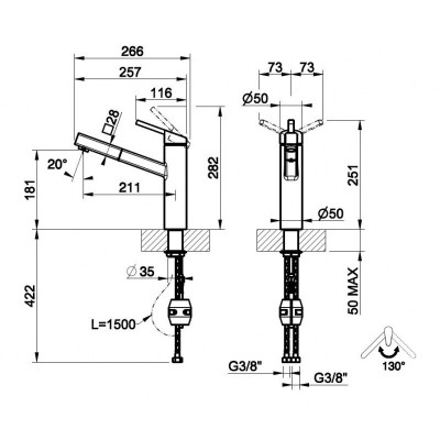 Gessi 60533 149 Bateria mieszaczowa Thalium z głowicą prysznicową Finox