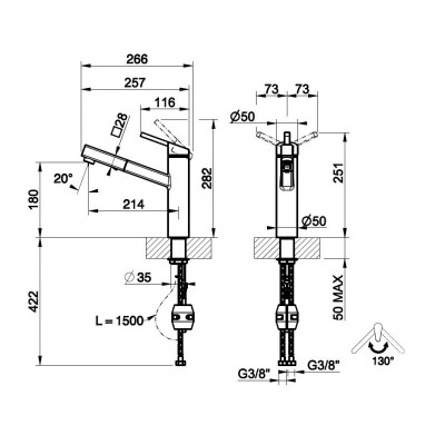 Gessi 60535 031 Bateria mieszaczowa Thalium z głowicą natryskową chrom