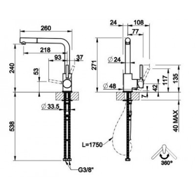 Gessi 17169 031 Robinet mitigeur Neutron avec douchette chromée