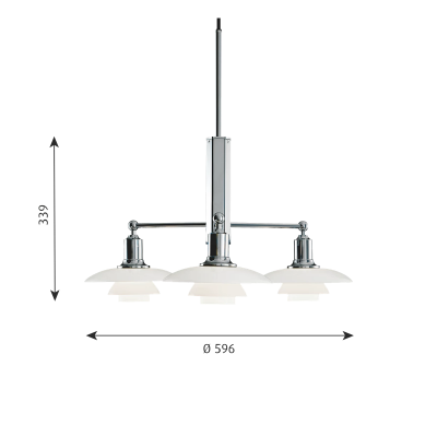 Louis Poulsen Ph 2/1 Rigid Suspension Lamp 60 cm White Polished Chrome