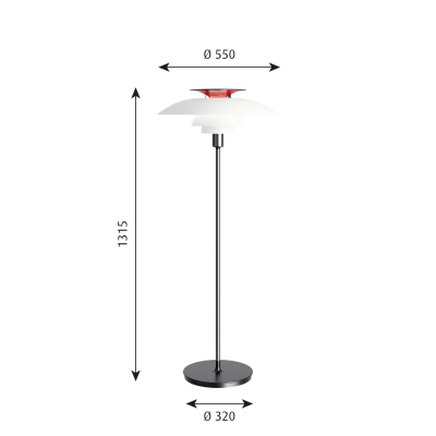 Louis Poulsen Ph 80 lampadaire 55 cm blanc rouge noir