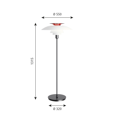 Louis Poulsen Ph 80 lámpara de pie 55 cm blanco rojo negro