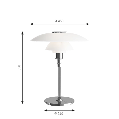 Louis Poulsen Ph 4½-3½ Lámpara de mesa de cristal 24 cm blanco - cromo