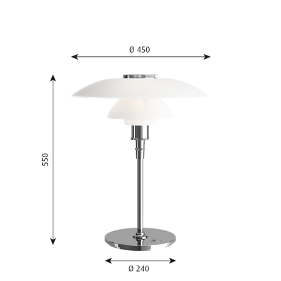 Louis Poulsen Ph 4½-3½ lampe de table en verre 24 cm blanc - chrome