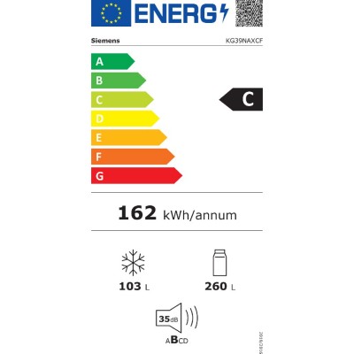 Lodówka wolnostojąca Siemens kg39naxcf Iq500 60 cm h 203, stal nierdzewna, czarna