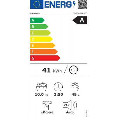 Siemens wg54b2a0 Iq700 Lavatrice 60 cm 10 kg libera installazione bianco