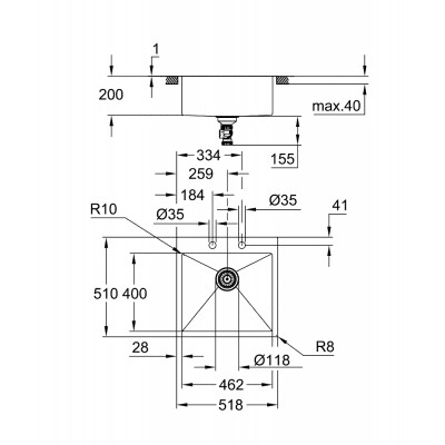 Grohe 31583sd1 K800 Évier 1 bac 52 cm acier inoxydable