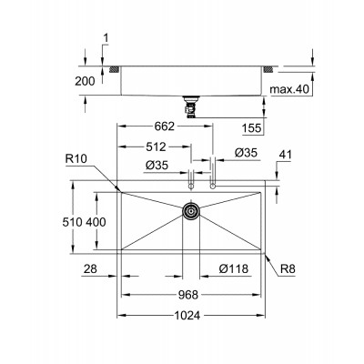 Grohe 31586sd1 K800 Einzelbeckenspüle 102 cm Edelstahl