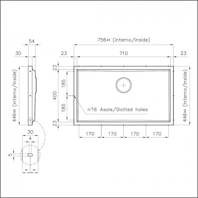 Foster 5557 246 Phantom fondo vasca lavello 75.6 cm gun metal